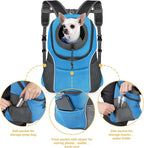 WOYYHO Pet Dog Carrier Backpack Small Dog Front Backpack Ventilated Dog Carrier Back Pack with Storage Pockets, Adjustable Straps & Safety Belt for Travel Hiking Outdoor (Size S: 2-4.5 lbs, Blue)