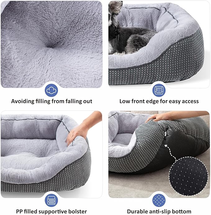 INVENHO Small Dog Bed for Small Dogs, Cat Beds for Indoor Cats Washable, Orthopedic Dog Bed, Warming Soft Calming Sleeping Puppy Bed Durable Pet Bed with Anti-Slip Bottom S(20"x19"x6")