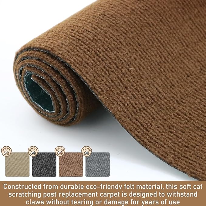 Cat Scratching Climbing Carpet Mat, Self-Adhesive Trimmable Anti Cat Scratcher Couch Furniture Protector from Cat Claws, Cat Post Covered Pad Replacement for DIY Cat Tree (Brown, 15.8" x 79")