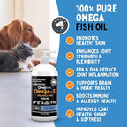 Omegease Fish Oil for Dogs & Cats - Finest for Pets Omega 3 for Cats & Dogs - Supplement for Skin & Coat, Itching, Shedding, Joints & Immune Health - 100% Pure Omega Fish Oil with EPA & DHA (8 oz)