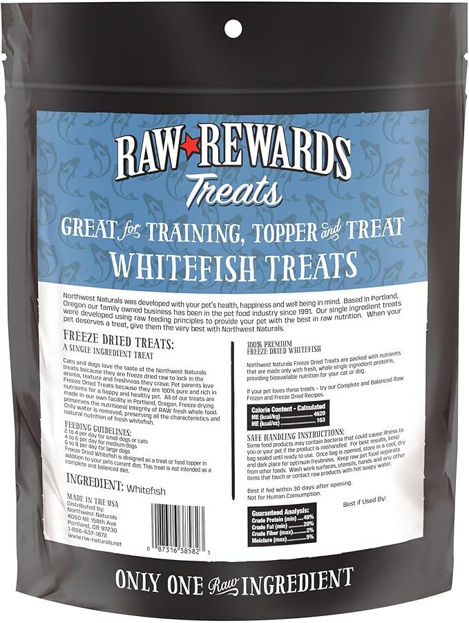 Northwest Naturals Raw Rewards Freeze-Dried Whitefish Treats for Dogs and Cats - Bite-Sized Pieces - Healthy, 1 Ingredient, Human Grade Pet Food, All Natural, Proudly Made in USA, 10 Oz (Pack of 3)