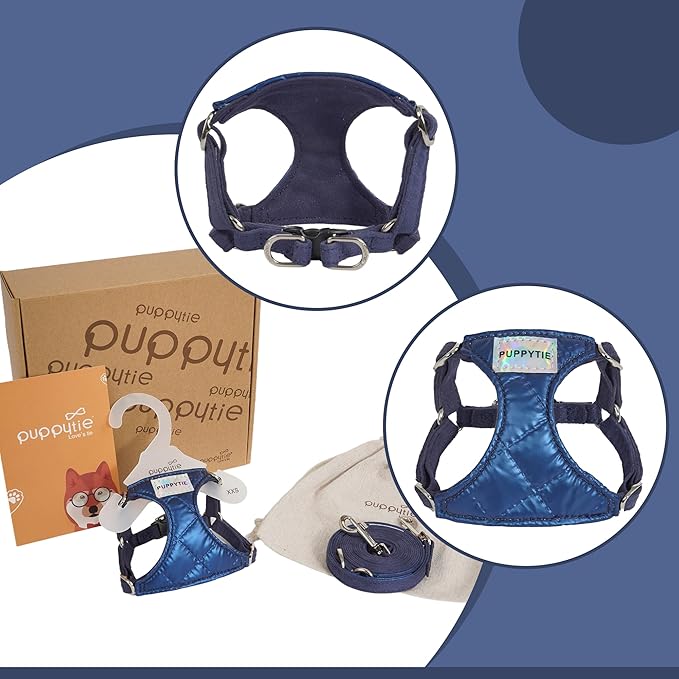 Puppytie No Pull Dog Harness with Multifunction Dog Leash,Soft Adjustable No Choke Escape Proof Pet Harness Vest for Medium Dogs,Glossy Sapphire Blue,M