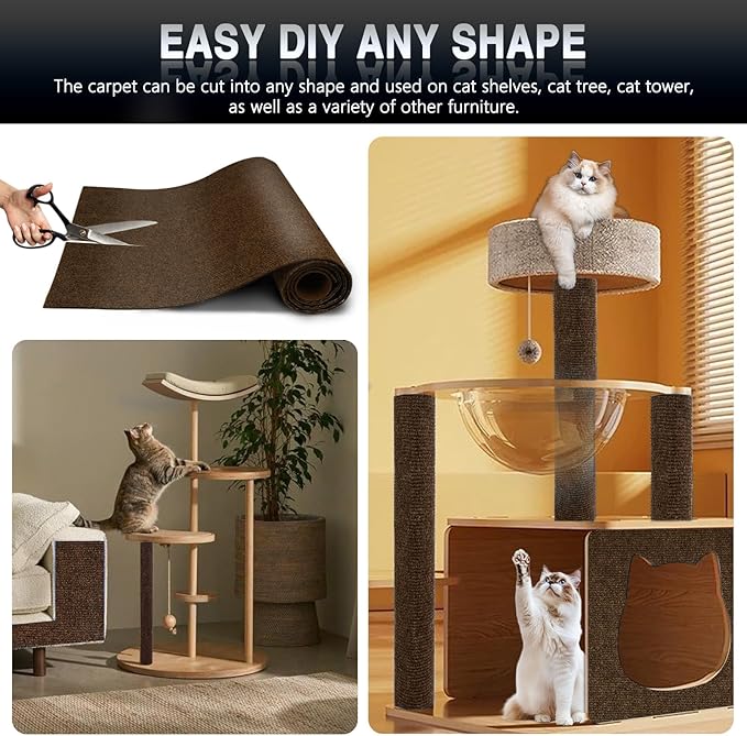 2Pack Total 78.7"x15.8" Cat Scratch Mat for Cat Couch Furniture and Wall Protector | Trimmable Self-Adhesive Carpet Climb Cat Scratcher for Covering Cat Tower and Replacement Pads (Brown)