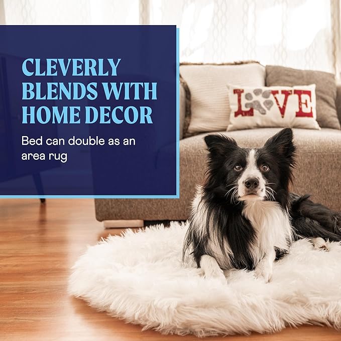 PupRug Orthopedic Dog Bed for Large Dogs with Fluffy Soft Faux Fur and Memory Foam for Joint Pain Relief, Machine Washable and Waterproof Couch Bed, Polar White, Large/Extra Large