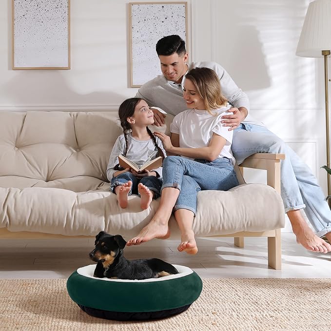 Love's cabin Round Donut Cat and Dog Cushion Bed, 20in Pet Bed for Cats or Small Dogs, Anti-Slip & Water-Resistant Bottom, Super Soft Durable Fabric Pet Beds, Washable Luxury Cat & Dog Bed Green