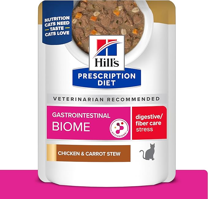 Hill's Prescription Diet Gastrointestinal Biome + Stress Chicken & Carrot Stew Wet Cat Food, 24 x 2.8 oz Pouches