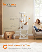 Feandrea Cat Tree, 61-Inch Cat Tower for Indoor Cats, Plush Multi-Level Cat Condo with 5 Scratching Posts, 2 Perches, 2 Caves, Hammock, 2 Pompoms, Cream White UPCT192T01