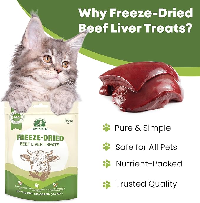 Freeze Dried Beef Liver Treats for Dogs & Cats, High Protein, Single Ingredient, Grain Free Dog Liver Treats, Healthy Training Snacks, Freeze Dried Liver for Dogs, 150g (5.3oz)