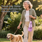 UPSKY Dog Water Bottle | Portable & Foldable Dog Water Bottle | 3-in-1 Portable Pet Water Dispenser with Food Container & Poop Scooper for Outdoor Walking, Hiking & Travel,14.2oz(Pink)