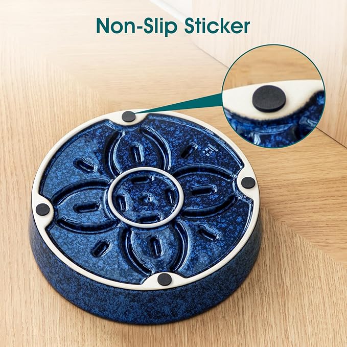 vancasso Ceramic Slow Feeder Dog Bowls, Puzzle Dog Food Bowls with Floral Maze, Anti -Slip Pet Food Dish for Medium Breed, 1.5 Cups, Blue