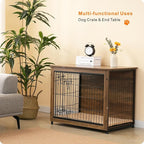 DWANTON Dog Crate Furniture with Cushion, Wooden Kennel Table with Double Doors, Indoor Dog House, Medium Size, 32.5" L, Warm Brown