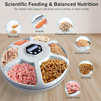 Automatic Cat Feeder Wet&Dry Food, 6 Meal Timed Pet Dispenser Easily Programmable &Easy to Clean,with 2 Ice Packs Auto Feeder for Cats/Small Dogs