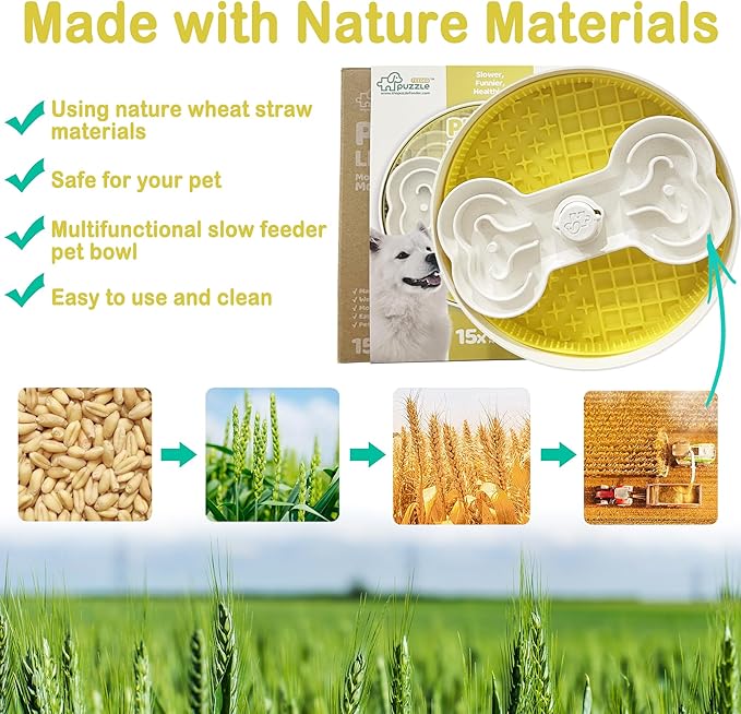 Suhaco 4 in 1 Puzzle Feeder Dog Bowls Slow Feeder Dog Bowls Large Slow Feeding Bowl for Dogs, Dog Puzzle Game Slow Feeder for Dry and Wet Food Dog Food Bowl for Large Dogs, 9.8IN (Yellow)