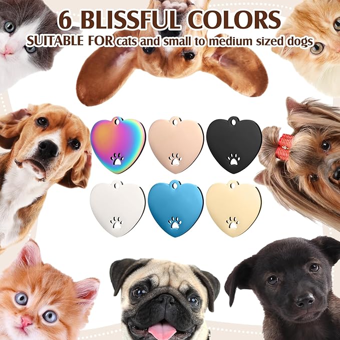 Hicarer 30 Pcs Stainless Steel Blank Pet ID Tags Personalized Dog Name Tag with Hollow Design Engraved on Both Sides Dog Cat Collar Name Accessories Regular Size DIY (Heart Shape)