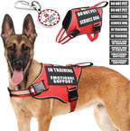 Service Dog Vest Harness+ID Tag+10 Patches,Metal Serivce Dog Tag&Reflective Emotional Support Dog Vest with Handle for Large Dogs,Easy Put On/Off for Training/Walking/Everyday Red L