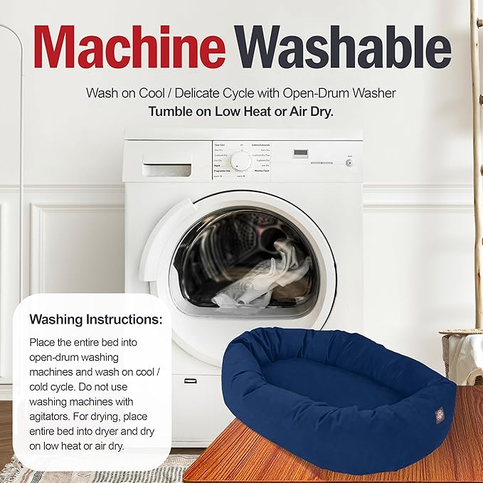 Majestic Pet 52 Inch Suede Shredded Memory Foam Mix Calming Extra Large Dog Bed Washable 52 x 35 x 11 (Inch) - Cozy Soft Round Dog Bed with Spine for Head Support - Pet Bed Navy