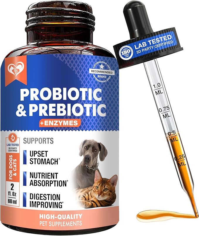 Probiotics & Prebiotics with Enzymes for Dogs and Cats - Digestive Gut Flora Health Pet Food Supplements - Constipation & Diarrhea and Gas Home Remedy - Upset Stomach Relief - Made in USA