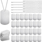 100 Pcs Military Dog Tags Set, 50 Pcs Aluminum Blank Dog Tags and 50 Pcs Iron Necklace Chain, Dog Tags Engraved for Pets, Perfect for DIY Decorative Craft Pet Dog ID Tags, Silver