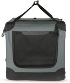 Amazon Basics 4-Doors Portable Soft-Sided Folding Travel Crate Kennel for cat, Dog, and Other Small Animals, Grey, S 26" x 18" x 18"