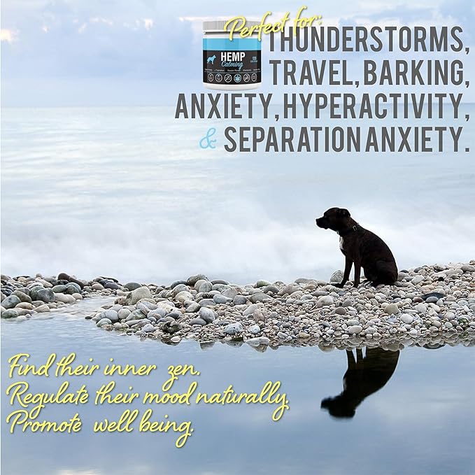 Calming Treats for Dogs with Organic Hemp Oil, Tryptophan, Chamomile, Passion Flower & Valerian - Stress & Anxiety Relief for Separation, Travel, Fireworks, Storms and Barking - 120 Soft Chews..