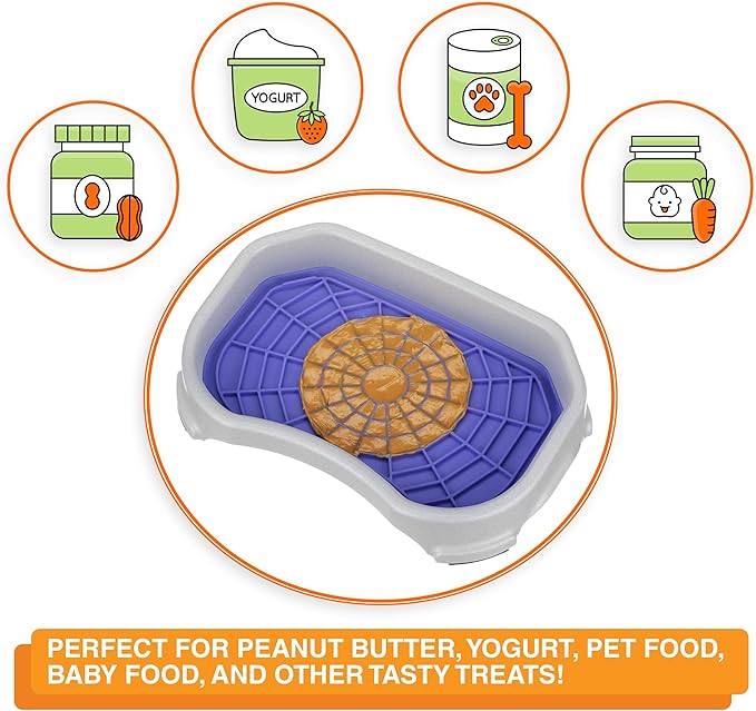 Neater Pets - Neat-LIK Pad with Mess-Proof Tray Keeps Floors Clean - Slow Feeding Pad for Dogs & Cats - Relieves Anxiety & Cures Boredom - Fill Licking Pad with Treats & Food (Purple & Vanilla Bean)