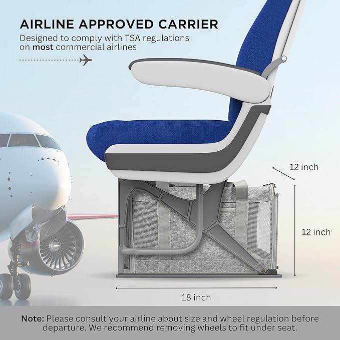 Pet Carrier With Wheels for Dogs Up To 15lbs – Airline Approved Dog Carrier - Rolling Pet Carrier w/ Removable Wheels & Washable Plush Mat – Cat Travel Carrier w/ Telescopic Handle & Shoulder Strap