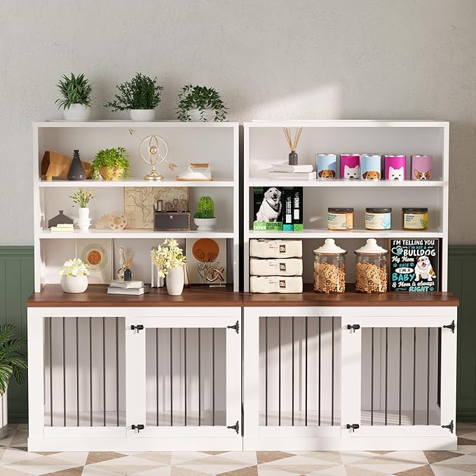 43 inches Furniture Style Dog Crate Wooden Dog Cage Indoor Heavy Duty Dog Kennel Decorative Pet Crate End Table for Large Medium Small Dog,White