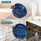 vancasso Ceramic Slow Feeder Dog Bowls, Puzzle Dog Food Bowls with Floral Maze, Anti -Slip Pet Food Dish for Large Breed, 3 Cups, Blue