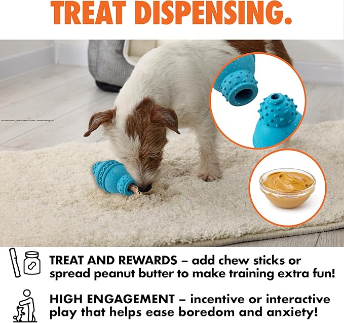 Max Fusion Made with Nike Grind, Arlee Cannon Treat Dispensing Dog Toy for All Dogs, Treat Dispenser, Durable Treat Toys, Natural Rubber Chew Toy, Large, Blue, 1 Count