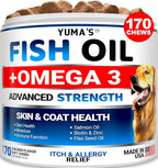 Omega 3 Fish Oil for Dogs - 170 Chews - Skin and Coat Supplement - Omega 3 for Dogs - Dry & Itchy Skin Relief Treatment - Allergy Support Dog Anti Shedding Treats - Salmon - EPA & DHA - Chicken Flavor