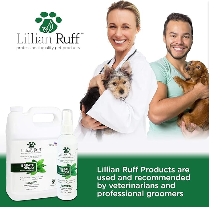 Lillian Ruff Dog Breath Freshener Dental Care Spray - Dog Oral Health Teeth Cleaning Formula Targets Bad Dog Breath, Plaque & Tartar Build-Up, Supports Oral Care, Gum Health & Immune System (4oz)