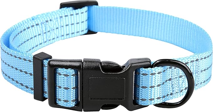 Mile High Life Dog Collar | Nylon Reflective Dog Collars | Light Weight Puppy Collars | Blue Dog Collars for Large Dogs (Solid Blue, Large)