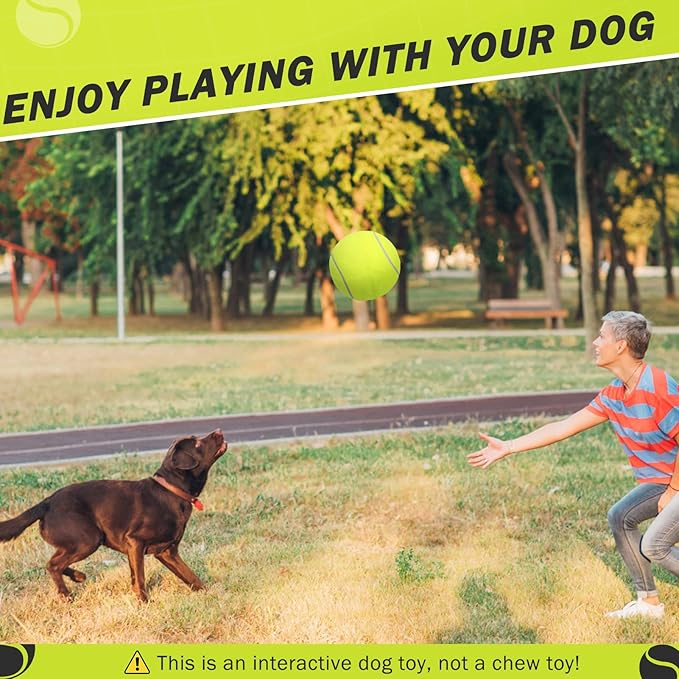 SCENEREAL Giant Tennis Ball for Dogs 2 Pack,Upgraded Thicken 9.5" Large Tennis Balls for Dogs,Halloween Dog Toys Birthday Gift, Inflatable Interactive Ball for Large Medium Big Dog,Durable Toy