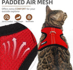 PUPTECK Cat Harness and Leash Set Escape Proof, Reflective Adjustable Soft Mesh Kitten Vest Harness for Walking Travel, Red, S