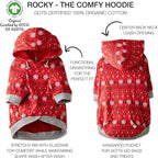Rocky – The Orginal Lightweight Hooded TEE 100% Organic Cotton Dog Hoodie Pet Coat Sweater for Small, Medium, Large Dogs, Red Fair Isle, X-Large