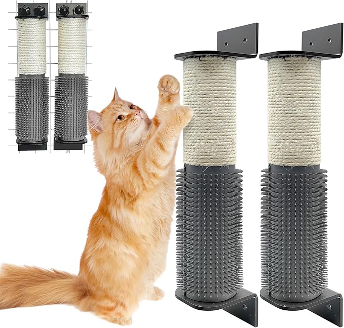 VCEPJH 2 Pack Cat Scratching Post Wall Mounted, 11.8 in Cage Mount Cat Scratcher with Self Groomer and Massager Sisal Crate Climbing Post for Indoor Kitten