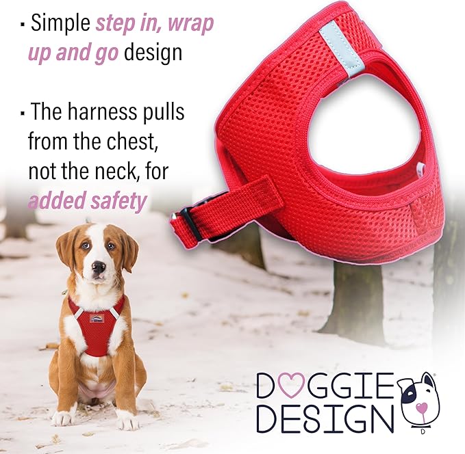 Doggie Design Dog Harness - No Choke Dog Harness, Dog Vest, Mesh Polyester, Pet Harness, Simple Step in and Go Design, Harness for Dog - Red, Large