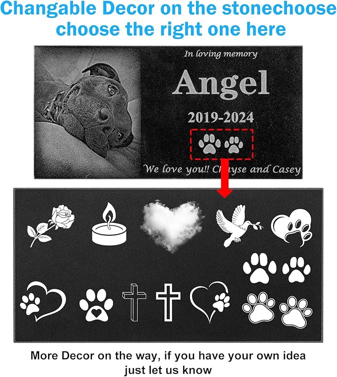 Custom Engraved Dog Memorial Stone - Durable Black Granite Pet Grave Marker with Photo, Personalized Pet Loss Gift for Dogs, Cats - Memorial Plaque for Garden or Indoor Use