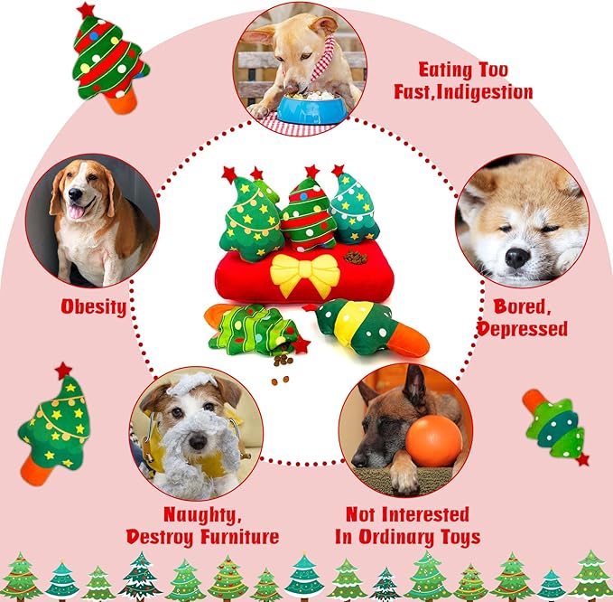 Christmas Hide and Seek Dog Toys, Squeaky Interactive Puzzle Dog Toys for Boredom and Stimulation, Dog Enrichment Toys for Small and Medium Dogs (Christmas Trees, Pack of 6)