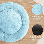 JOLLYVOGUE Small Dog & Cat Beds for Indoor Cats, Donut Cuddler Warming Soft Dog Beds with Anti-Slip Bottom, Round Calming Fluffy Plush Faux Fur Cushion Bed for Small Dogs (20", Light Blue)