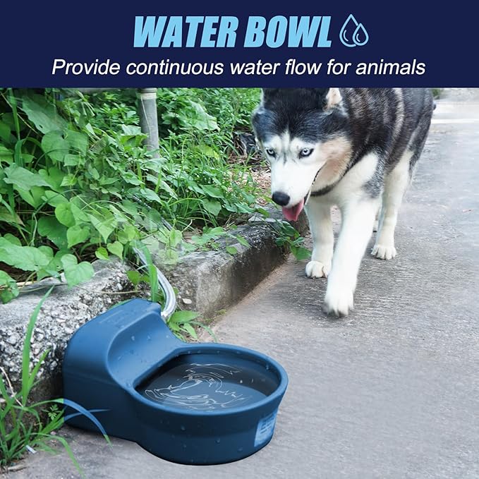 Automatic Dog Water Bowl Dispenser, Patented Automatic 2L Water Dispenser for Dogs, Chicken Waterer Bowl Fit 3/4''GHT Faucet, Water Hose Copper Connector Outdoor Dog Water Bowl for Livestock
