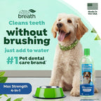 TropiClean Fresh Breath Advanced Whitening Water Additive for Dogs, Max Strength Dog Teeth Cleaning and Breath Freshener Solution, 33.8oz