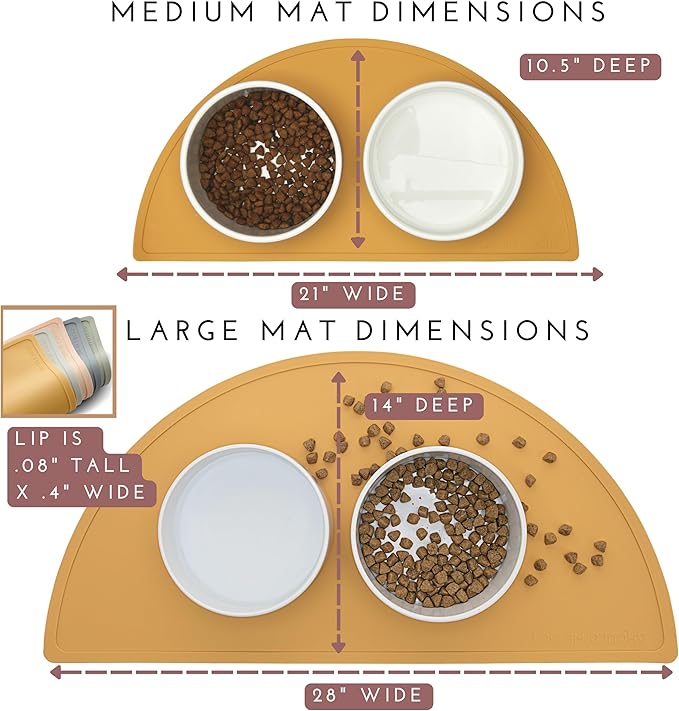 Waterproof Silicone Pet Food Mat - Non-Slip, Spill-Proof Feeding Mats for Floors, Raised Edge Design, Easy-to-Clean Mat for Dog & Cat Bowls, 21" Across x 10.5" Deep, Medium-Ocean Blue