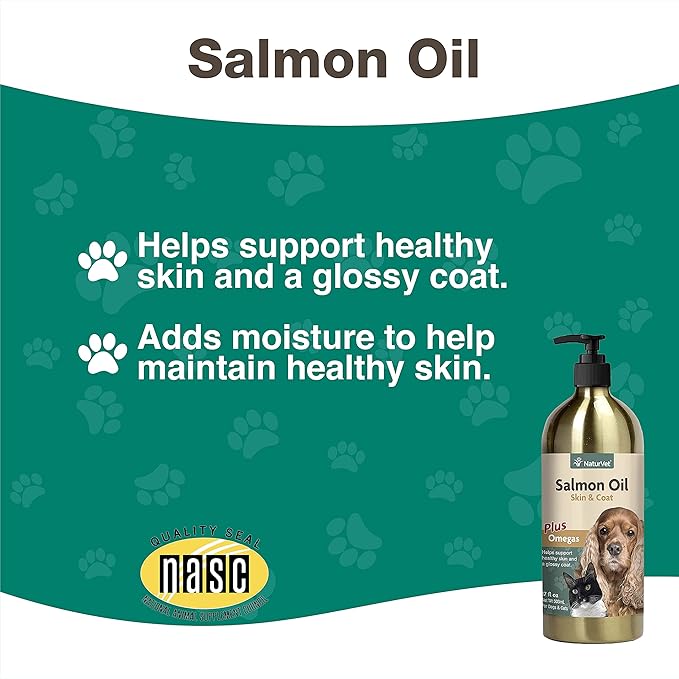 NaturVet – Salmon Oil Skin & Coat Plus Omegas | Supports Healthy Skin & Glossy Coat | Natural Source of Omega-3 & 6 Fatty Acids | for Dogs & Cats (17 oz Oil)