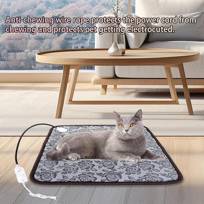 Pet Heating Pad with 3 Adjustable Temperature, Dog Cat Heating Pad with Chew Resistant Cord, Indoor Heated Mat for Dog House, Warming Heater Bed Pad for Outdoor Cat House, Waterproof, 17.7x17.7inch