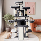 SHA CERLIN 68 Inches Multi-Level Large Cat Tree for Large Kitties/Big Cat Tower with Condo/Cozy Plush ‌Pussycat Perches/Sisal Scratching Posts and Hammocks/Activity Center/Dark Grey