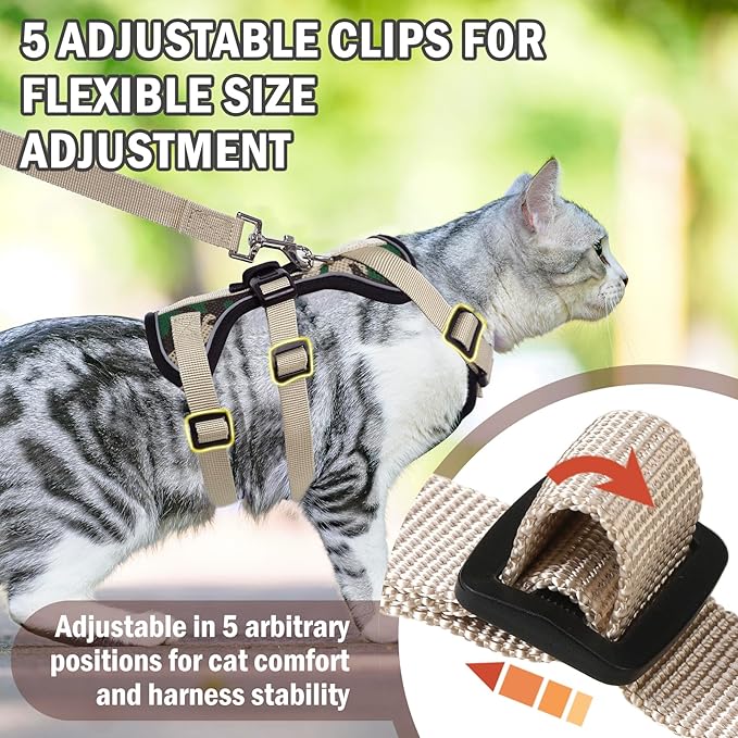 PUPTECK Cat Harness and Leash Set Escape Proof for Walking, Breathable Mash Vest Adjustable Harness for Cats Puppy Small Animals, Reflective at Night, Camouflage Small
