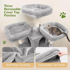 Globlazer Big Cat Tower for Indoor Cats, 80inch Cat Tower for Multiple Adult Cats XXL Cat Tree with Scratching Post, Hammock, 3 Perches, 2 Condos, 2 Hanging Basket, F80, Light Grey