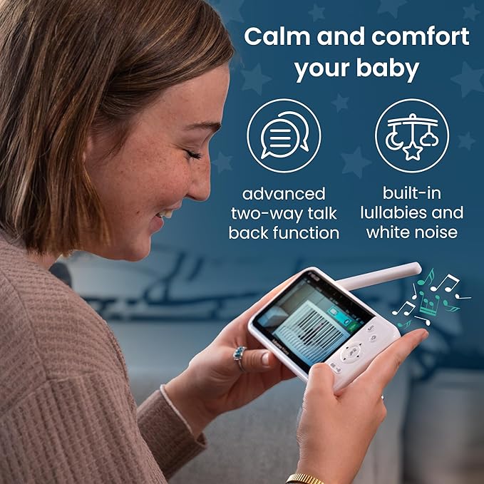 Babysense Prisma Baby Monitor with Camera and Audio, 5” HD Video Baby Monitor, 6-Color Night Light, Split Screen, Baby Sound Machine with White Noise & Lullabies, Secure No WiFi
