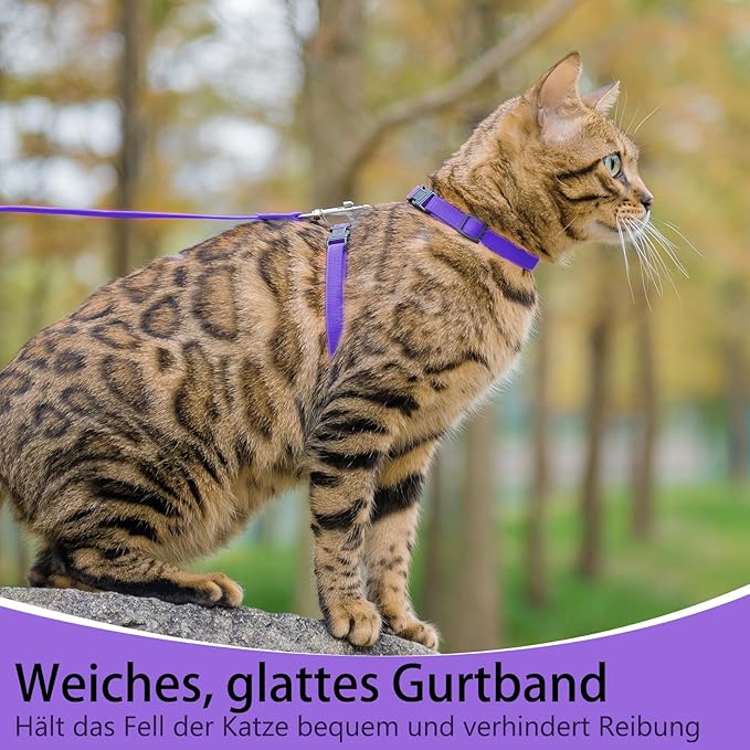 PUPTECK Adjustable Cat Harness and Leash Set Escape Proof Kitten Strap Collar for Walking Travel, Purple